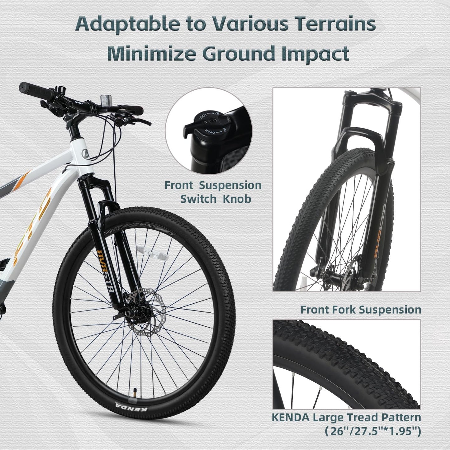 AVASTA 26-inch Mountain Bike for Man Male and Woman Female Adult with Lightweight Aluminum Alloy Frame and Dual Disc Brakes,Front Suspension,21-Speed Gear Shifters,Hidden Brake Cables,Golden
