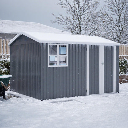 YOPTO 10X8 FT Outdoor Storage Shed,Metal Shed W/Window,Floor Frame & Lockable Swing Door,Garden Tool House W/ 4 Air Vents & Sloped Roof,for Backyard Patio Lawn,Gray