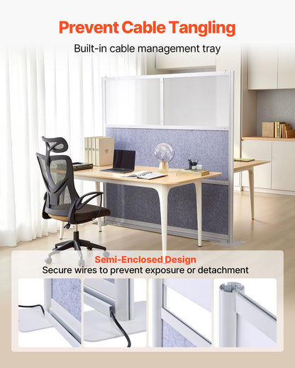 VEVOR Office Divider Privacy Partition, 1-Pack, 70" x 70" Modular Wall Room Divider, PET Workstation Cubicle Partition with Frosted Windows, Freestanding Privacy Panel Wall for Office Library