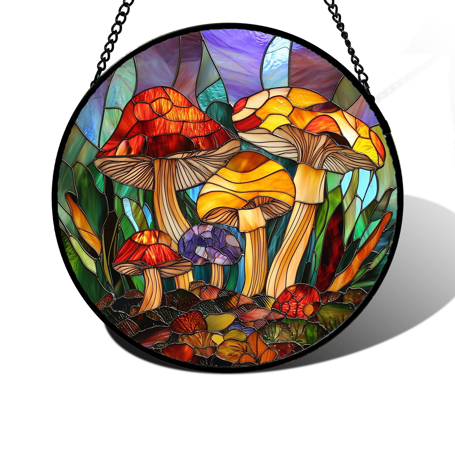 DASTOLL Stained Glass Window Hanging, Jungle Mushrooms Sun Catchers Diamond Glass Panel Hangings Plant Suncatcher Decor for Birthday for Women, Men, Wife, Aunt, and Mom 7.8 in
