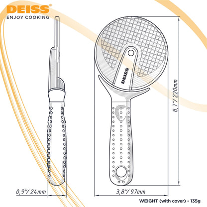 Deiss Lux Heavy Duty Pizza Cutter With Wheel Slicer- Stainless Steel Sharp Smooth Pizza Cutter Wheel With Easy Grip Non-Slip Handle, Dishwasher Safe (RED)