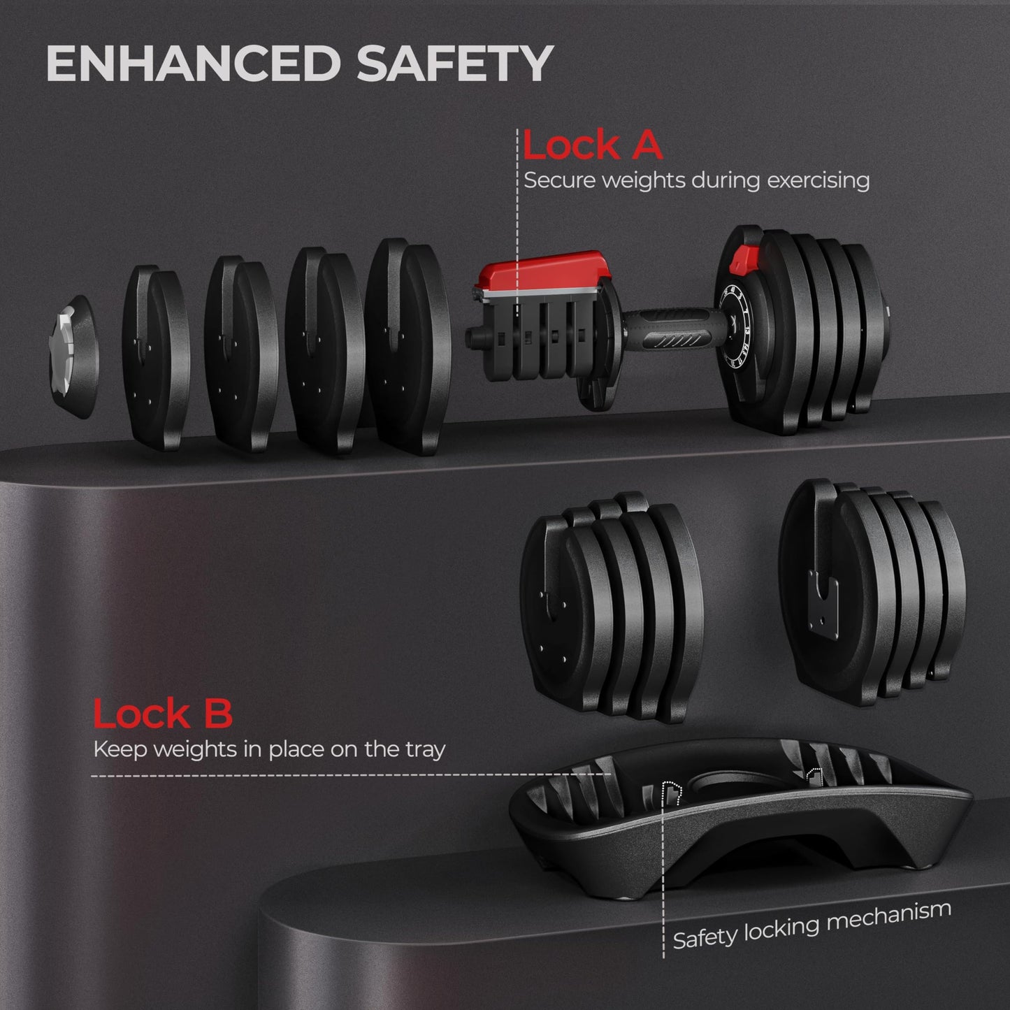 Yaheetech Adjustable Dumbbell Set 28/40/52.5/90LBS Adjustable Dumbbells Fast Adjust Dumbbell Weight Set with Anti-Slip Handle and Tray for Men/Women Home Gym Strength Training Equipment Single/Pair