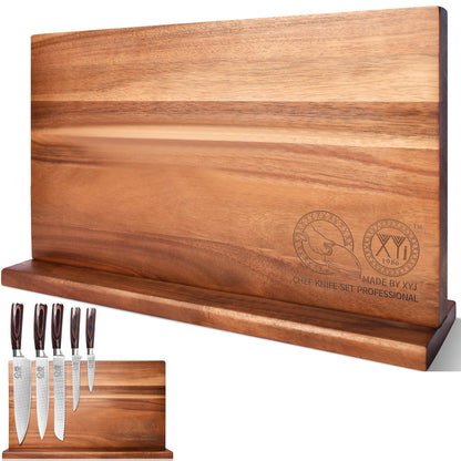 XYJ Authentic Since 1986, Magnetic Knife Block, Double Side Kitchen Knife Stand, Acacia Wood, Magnetic Knife Holder with Strong Enhanced Magnets,Knives Storage Rack Stand for Home Kitchen