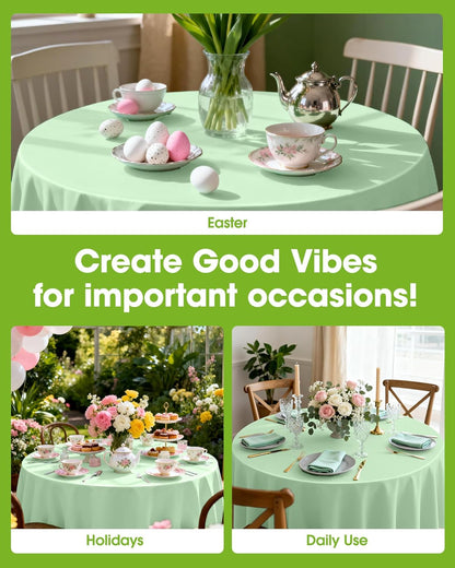Pureegg Disposable Plastic Tablecloths - 84'' Round, Leakproof & Sturdy, Sage Green - 8 Pack for Easter Parties