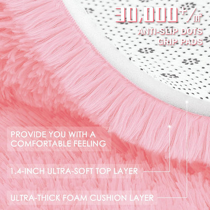 OLANLY Pink Round Rug - Soft, Fluffy Shaggy Carpet for Bedroom | 4 ft Machine Washable Area Rug