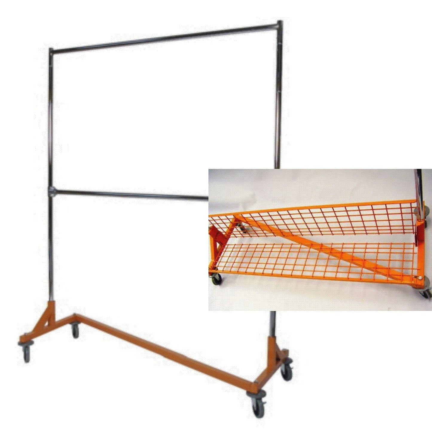 Commercial Grade Z-Rack Rolling Garment Rack / Clothing Rack with Add-On Bar and Folding Shelf Combo