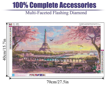 5D Large Diamond Art Painting,Eiffel Tower Diamond Art Kits for Adults,DIY Full Drill Crystal Rhinestone Arts and Crafts,Cityscape of Paris Art Painting with Diamond Home Wall Decor 27.5 X 15.7inch
