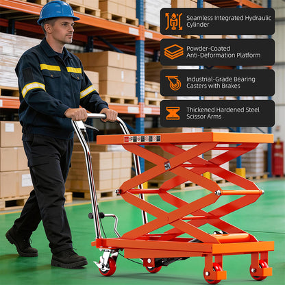 Hydraulic Scissor Lift Table Cart,Capacity Portable Lifting Platform Dolly,Material Lift Trolley with Wheels,Manual Foot Pump Operated Lift Dolly for Warehouse Garage Industrial Use (330 lbs)