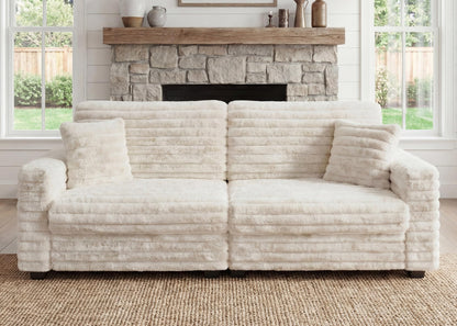 Leathaire Plush Corduroy Sofa, Faux Fur Corduroy Loveseat, Oversized Deep Seat Sofa with 2 Pillows, Apartment and Small Space Sofas, Beige