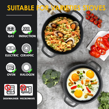 EDGING CASTING 2-in-1 Pre-Seasoned Cast Iron Dutch Oven Pot with Skillet Lid Cooking Pan, Cast Iron Skillet Cookware Pan Set with Dual Handles, Indoor Outdoor for Bread/Frying/Baking/Camping/BBQ, 5 Qt