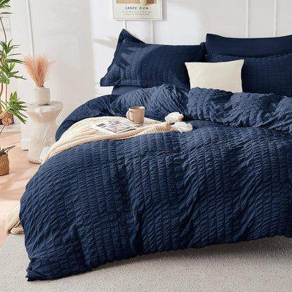 HYMOKEGE Navy Blue Twin Comforter Set - 5-Piece All-Season Luxury Bedding Set with Sheets & Pillowcase