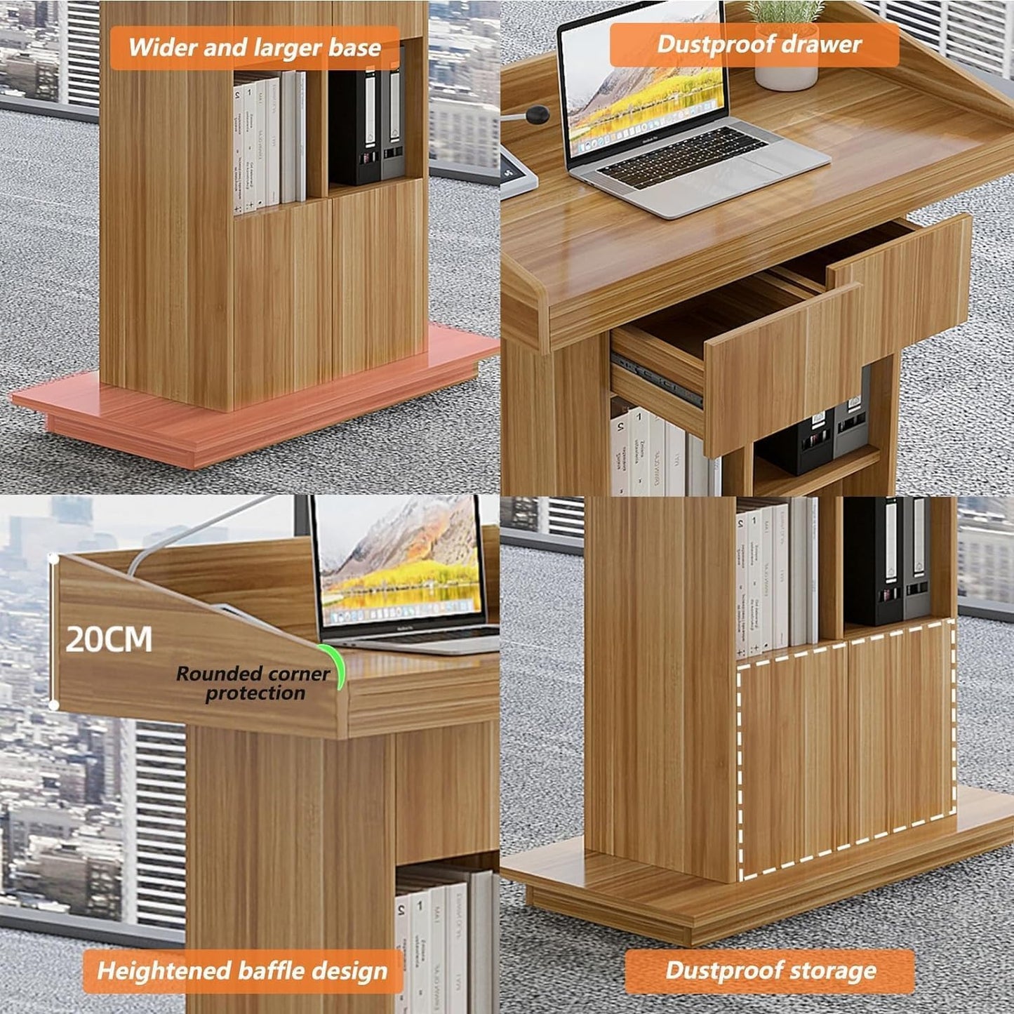Lectern Solid Wood Podiums Floor Standing Podiums Rolling Podium with Wheel Church Podium and Pulpits Mobile Speaking Lectern with Wire Holes and Storage (White, 39.4″×19.68″×44″)