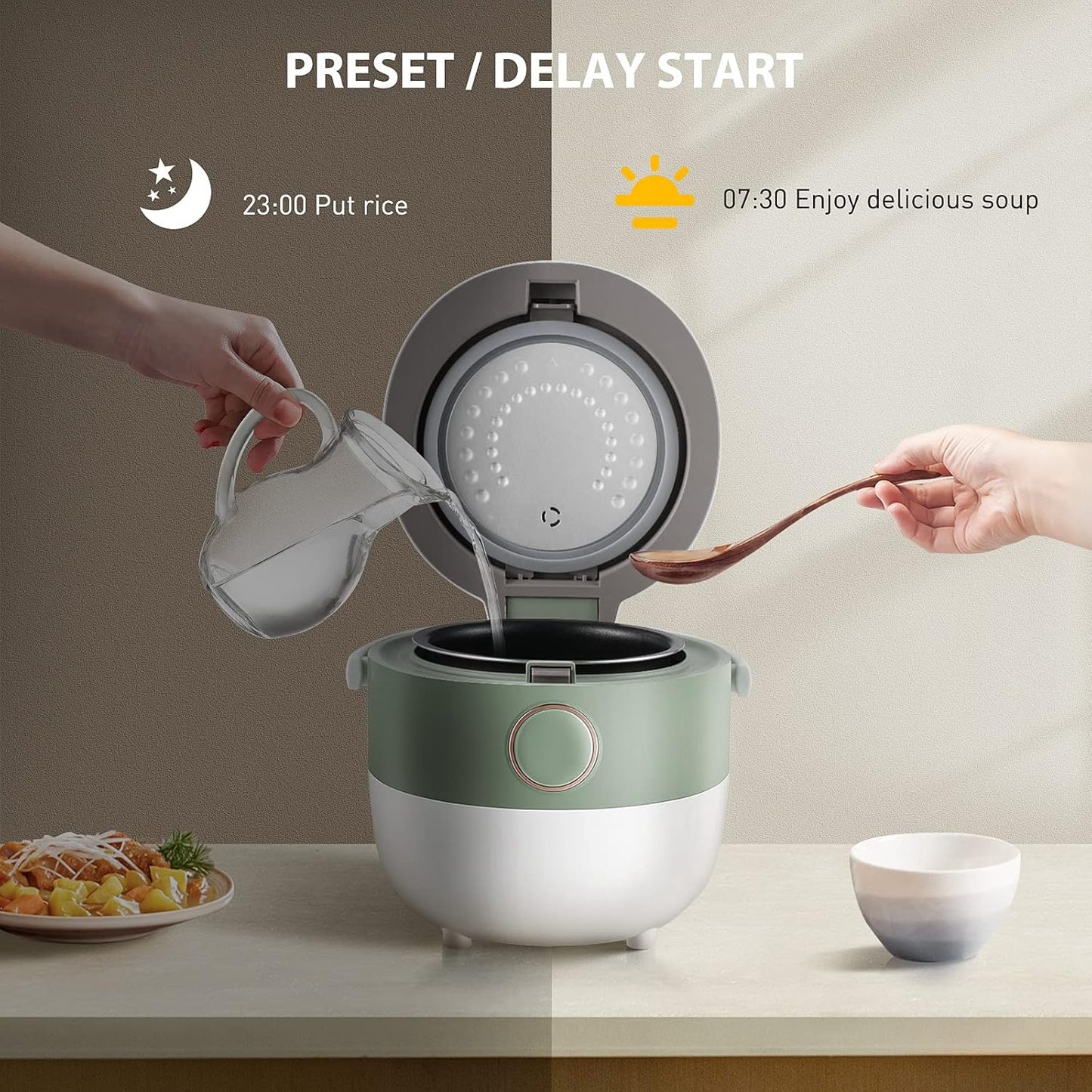 Bear Rice Cooker 3 Cups (Uncooked), 3D Heating & Fuzzy Logic, Healthy Nonstick Small Rice Cooker, White