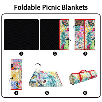 Supfitness Extra Large Picnic Blankets Waterproof Foldable (60 "x 80") Beach Blanket Waterproof Sandproof,3-Layer Thicking Mat Outdoor Packable Camping Blanket