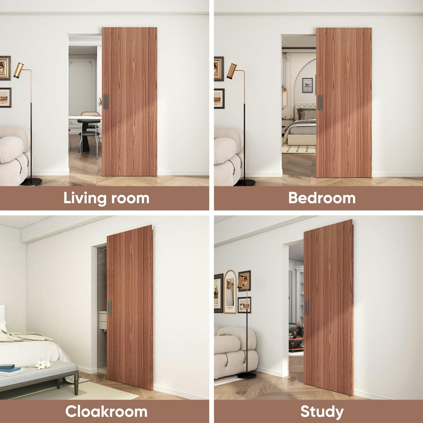 JUBEST 32"x86" Concealed Sliding Barn Door with Soft Close Hardware Kit, Brown Hidden Door for Opening 24"-28"x84", Waterproof and Modern, Smooth Sliding, for Interior Using, Widely Used