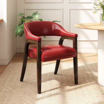 JESONVID Upholstered Barrel Dining Chair Set of 2, 17.72" H Faux Leather Dining Room Chair with Arms Open-Back Dining Chairs w/Wood R Legs Comfy Accent Side Chairs for Home Kitchen, Wine Red