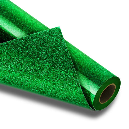 VinylRus Green Glitter HTV Heat Transfer Vinyl Roll-12 x 10ft Green Glitter HTV Vinyl for T-Shirt Clothing Bags,Glitter Iron on Vinyl for All Cutter Machine - Easy to Cut and Weed