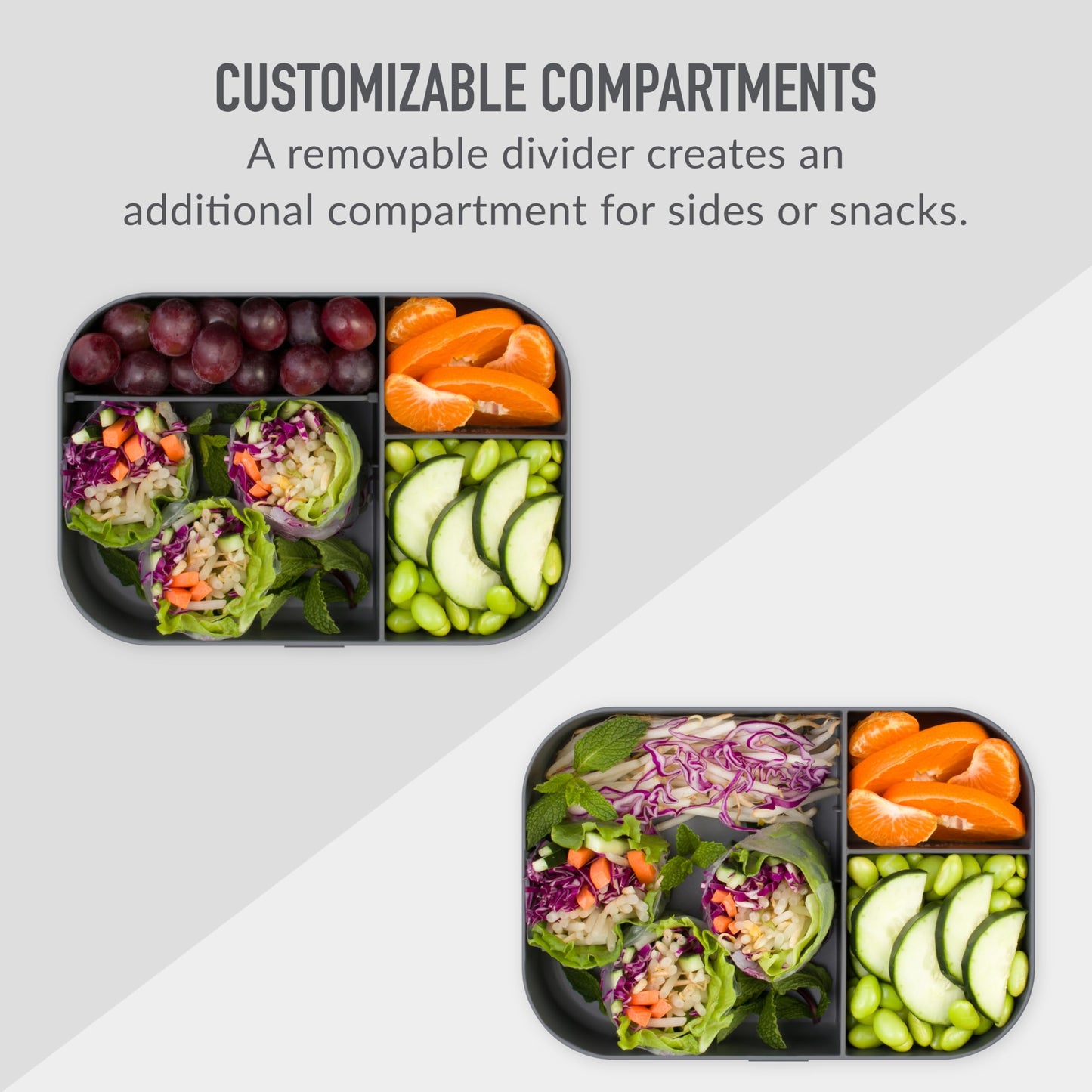 Bentgo® Modern Tray with Matte Lid - Reusable, BPA-Free, Meal Prep Containers for Adults with Removable Divider - 3 or 4 Compartments for Healthy Portioned Meals At Home & On the Go (Dark Gray)