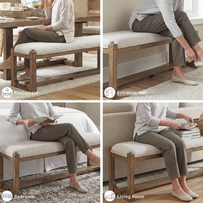 Signature Design by Ashley Cabalynn Farmhouse Upholstered Dining Bench, Foam Cushion, Hardwood Solids, 63.5" W x 16.5" D x 19.75" H, Beige & Light Brown