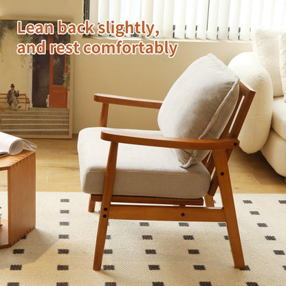 KEIKI Solid Wood Accent Club Chair with Soft Flannel Upholstered Cushion, Mid-Century Modern Style Reading Sofa Chair, Comfy Cozy Lounge Lazy Seating Chair for Living Room, Apartment, Balcony, Office