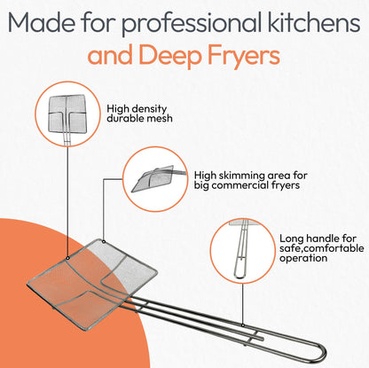 Cuisine Ready Wire Mesh Strainer with Long Handle | 2-Pack | 6.5" Square Frying Spoon | Cooking Oil Strainer for Deep Fryer & Professional Restaurant Use | Commercial Grease Skimmer