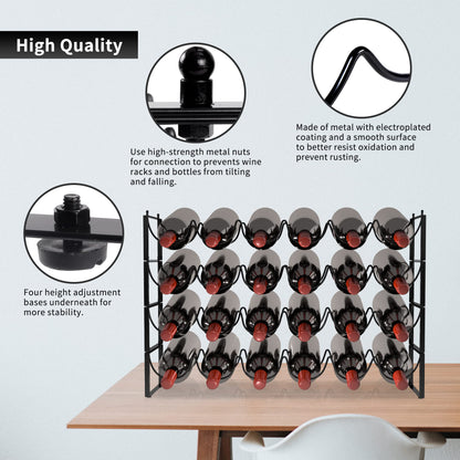TONLEA 4 Tier Wine Rack - 3-in-1, Stackable, 24-Bottle Wine Storage Rack for Cabinet or Pantry (Dark Black, Version 3.0)