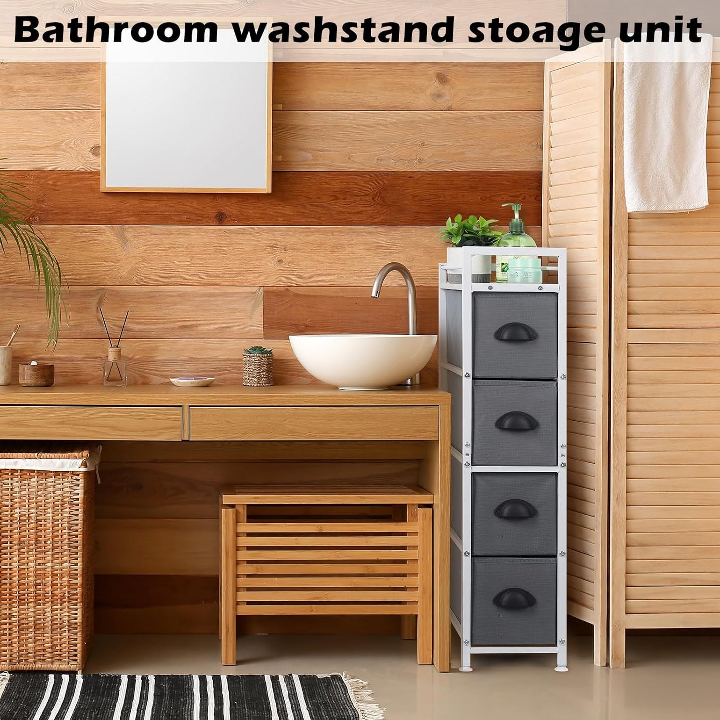 HAITRAL Narrow Dresser - 4 Drawers Slim Fabric Storage Cabinet with Removable Drawers for Laundry, Closet, Living Room