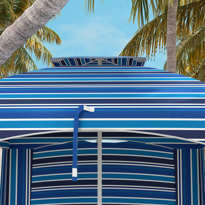 leoglint 5.8' x 5.8' Portable Beach Outdoor Umbrella with Double-Top, Ruffled Outdoor Cabana with Walls, Vents, Sandbags, Carry Bag, Blue Stripe
