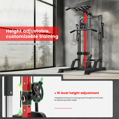 Pull Up Bar Power Tower Dip Station,Cable Machine-Integrated 450LBS Multi-Function Adjustable Height Fitness Strength Training Equipment for Home Gym Strength Training Equipment (Black Plus)