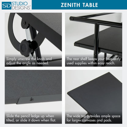 Studio Designs Zenith Height Adjustable Drafting Table with Shelf in Black, 42" W X 30" D