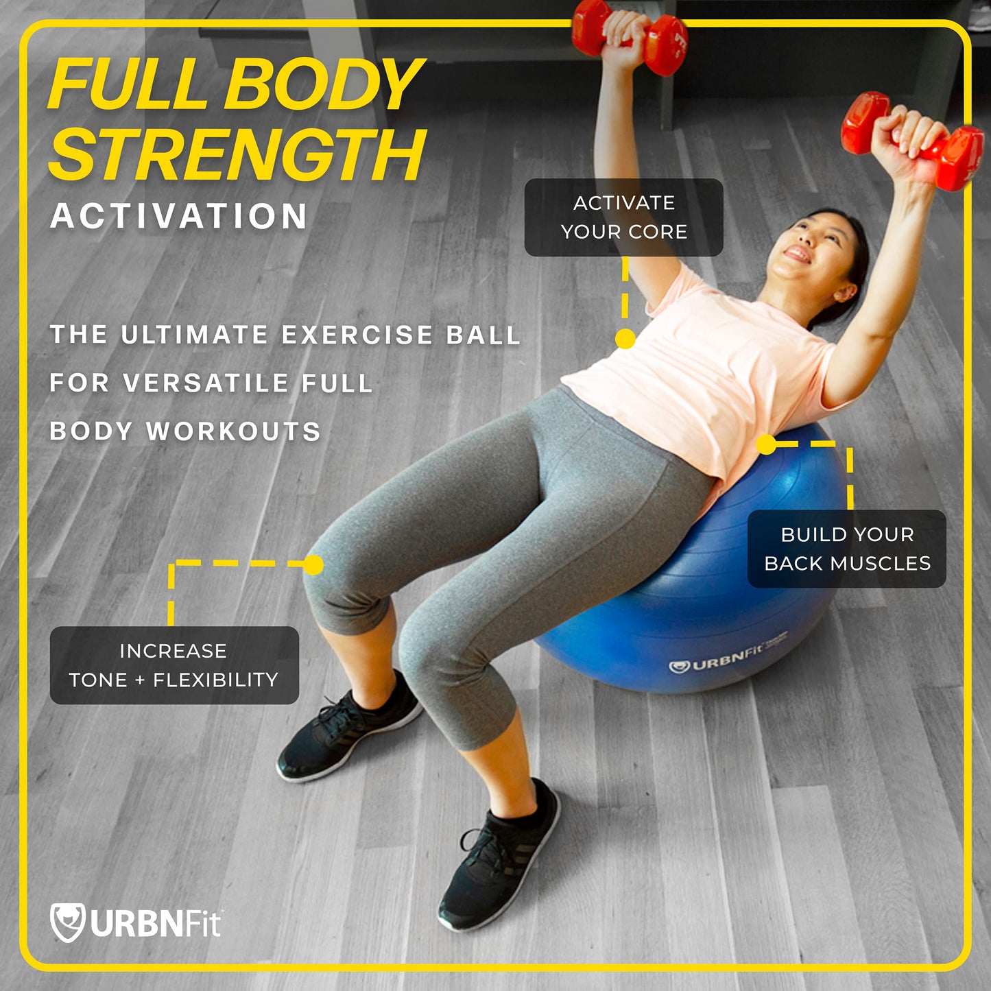 URBNFit Exercise Ball - Yoga Ball in Multiple Sizes for Yoga, Pilates, Pregnancy, Stability - Anti-Burst Swiss Balance Ball w/Quick Pump – Office Ball Chair for Home and Gym – 30 Inch - Black
