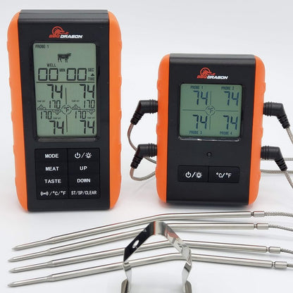 BBQ Dragon Wireless Digital Instant Read Thermometer - Food Thermometer for Cooking – Oven Safe Kitchen with 4 Probes - Meat thermometers for Smokers.