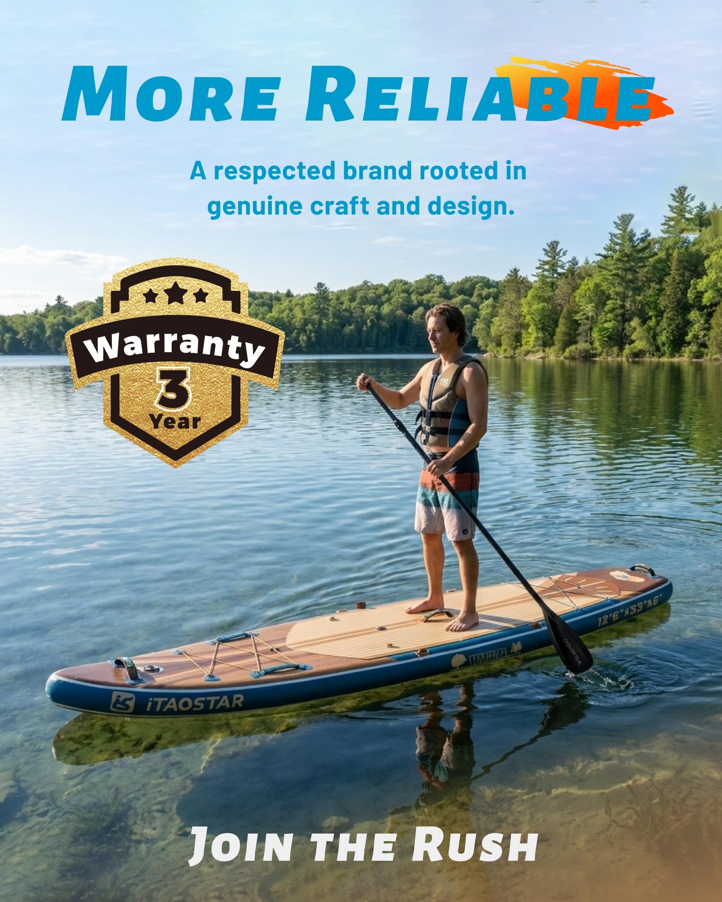 iTAOSTAR W02A Wood Inflatable Paddle Board Stand Up Paddleboard for Beginner Inflatable Paddle Board Wood Grain