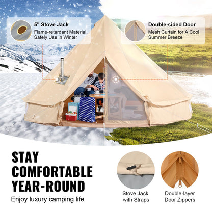 Happybuy Canvas Bell Tent, 4 Seasons Breathable 100% Cotton Canvas Yurt Tent - w/Stove Jack, 13.1ft / 4m Luxury Glamping Tent Waterproof Canvas Tents for Family Camping Outdoor Hunting Party