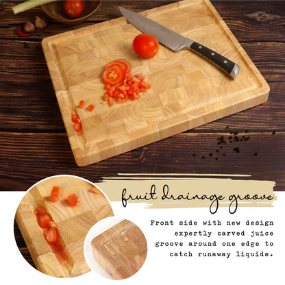 End Grain Cutting Board, Extra Large & Thick, End Grain Built-In Compartment and Juice Canal, Heavy Duty Chopping Board, Thick Carving Board for Bread Fruits Meat (17x13 Inches)