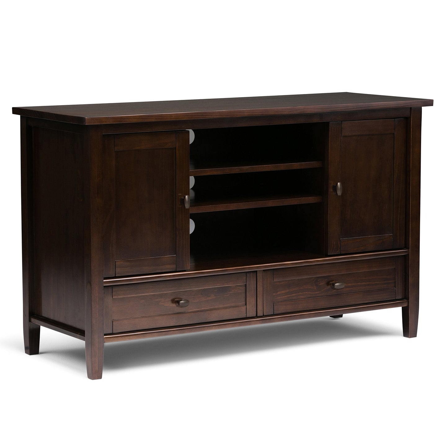SIMPLIHOME Warm Shaker TV Stand - 47 inch Wide Solid Wood Media Console in Tobacco Brown, Transitional Entertainment Center for TVs up to 50 Inches with 2 Cabinets, 2 Drawers, and Cord Management
