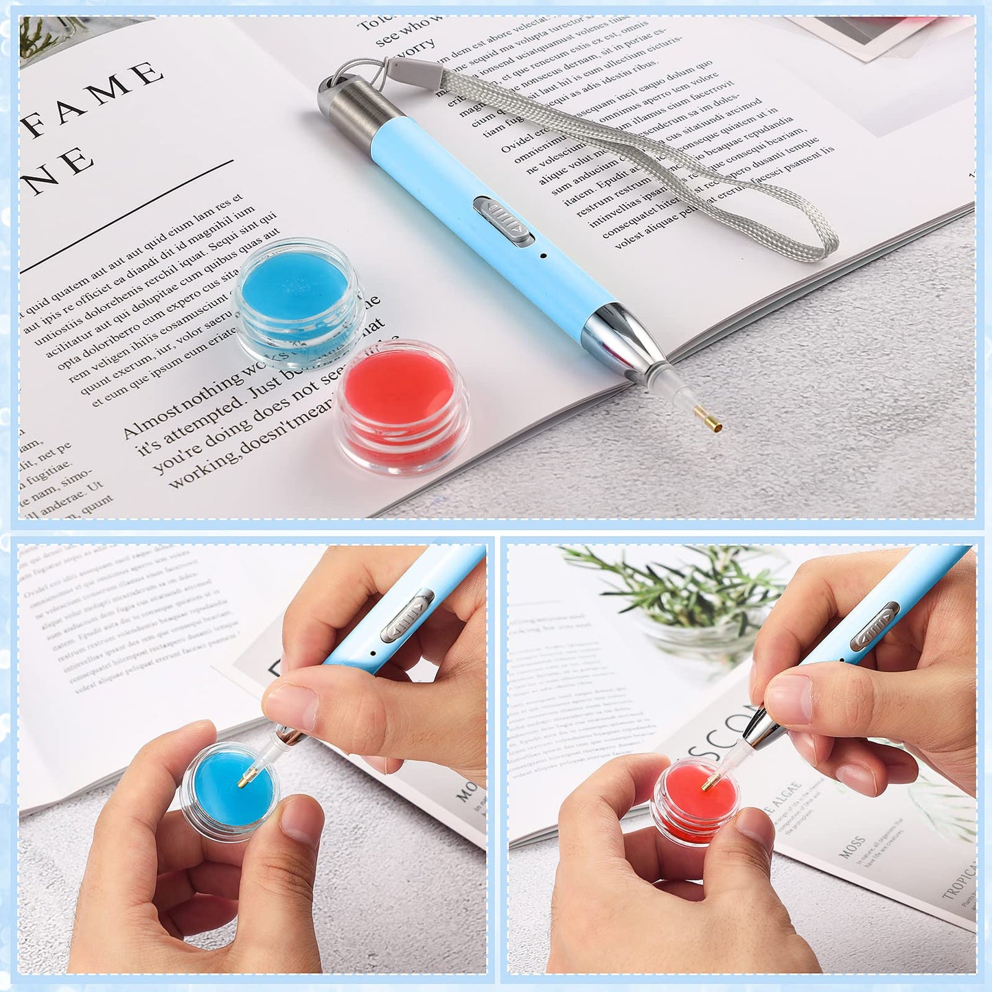 Chuangdi 2 Pcs Diamond Painting Art Drill Pen with Light Diamond Painting Accessories and Tools 12 Pen Heads 2 Anti-slip Mats 2 Wax Organizer Cases for DIY Craft Supplies(Blue, Green)