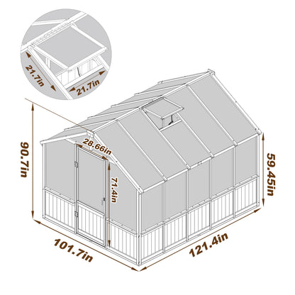 BlueWish 8x10 FT Greenhouse Kit, Wood Greenhouses with 6MM Polycarbonate Panel, Green House with Adjustable Vent & Lockable Door, Walk-in Greenhouse for Outside, Garden, Backyard