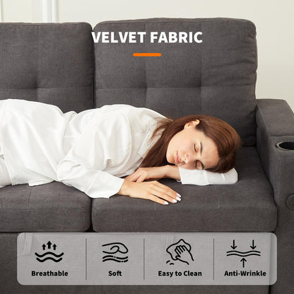 GarveeLife Couches for Living Room, 84'' L-Shaped Sectional Sleeper Sofa with Pull Out Bed, Comfy Sofa Bed with Charging Ports and Storage Armrests, Dark Grey
