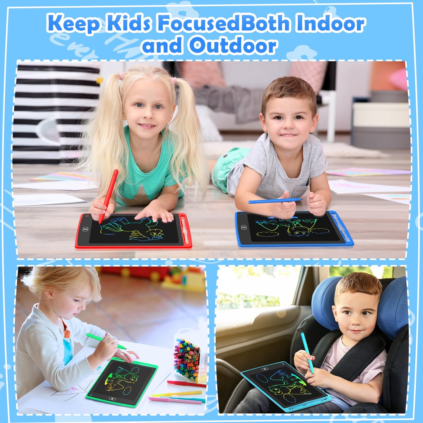 4 Pack LCD Writing Tablet for Kids, 8.5 Inch Colorful Doodle Board Drawing Tablet, Educational Learning Toys Birthday Gifts for Boys Girls Age 3 4 5 6 7 8