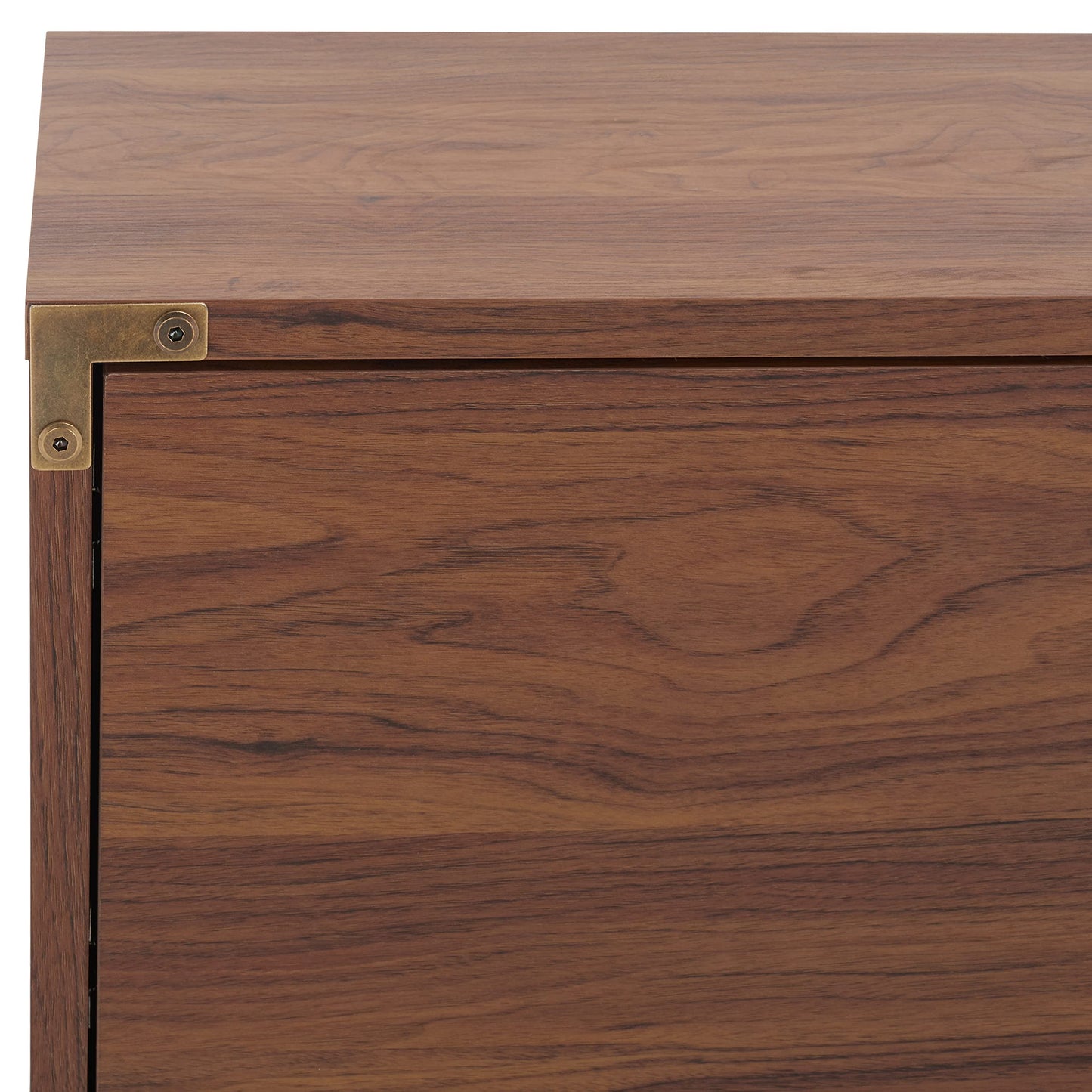 SAFAVIEH Galio TV Stand for up to 65" Flatscreen – Walnut & Gold, 2 Doors with Interior Storage, 2 Open Shelves, Entertainment Media Console (MED9612A)