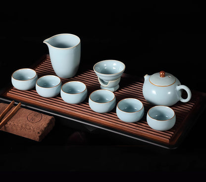 10 Pcs, Top Ceramic China Tea Set, Bone China Tea Cups Set, Fine China, Teacup, Chinese Gifts (Grayish green)