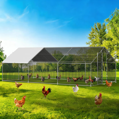 LEVELEVE Large Walk-in Chicken Coop with Chicken Run, Galvanized Poultry Enclosure with Waterproof Anti-UV Cover and Security Lock, Ideal for Rabbit, Duck, Backyard and Farm Yard, 19.7'x 9.8'x 6.6'