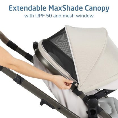 Maxi-Cosi Zelia Pro 5-in-1 Travel System with Mico Pro Infant Car Seat, Baby Stroller Combo, Reversible Seat, Large Wheels, Adjustable Handle, Newborn to Toddler, Lightweight, Classic Oat