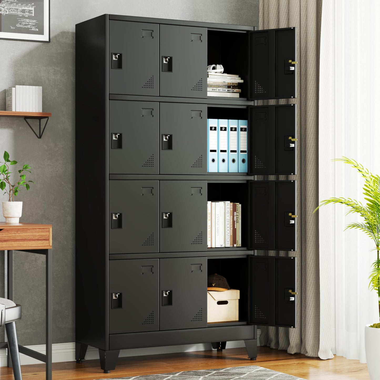 winiowa Metal Locker for Employees, 12 Doors Locker Organizer with Shelves, Black Steel Storage Lockers Cabinet for Garage School Office Gym Bedroom(Black,12 Doors)
