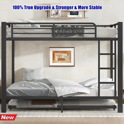 LUCALEO Latest Upgraded & Stronger Thickened Metal Full Over Full Bunk Bed with Twin Trundle, Heavy Duty Safer More Stable Steel Bunkbeds (Greater Weight Capacity) (Full Over Full with Twin Trundle)