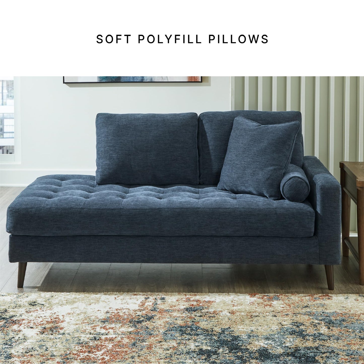 Signature Design By Ashley Bixler Classic Tufted Right-arm Facing Corner Chaise with Tapered Legs and Removable Cushions, Blue
