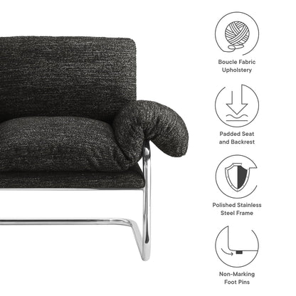 Modway Ansel Boucle Accent Chair in Charcoal - Fabric Lounge Chair for Living Room, Bedroom - Upholstered Corner Reading Chair with Arms and Removable Cushions