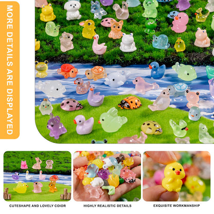200 pcs Luminous Mini Resin Animals Many Styles Variety Tiny Animals Figures Miniature Little Small Animal Figurines Bulk for Micro Fairy Garden Landscape Accessories Hide Crafts Decor Aquarium