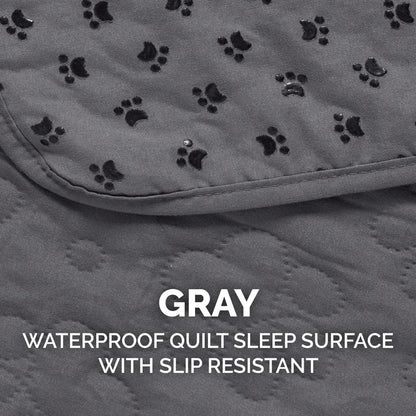 Furhaven Waterproof & Non-Slip Large Sofa/Couch Cover Protector for Dogs, Cats, & Children - Quilted Paw Print Living Room Furniture Cover - Gray, Large Sofa